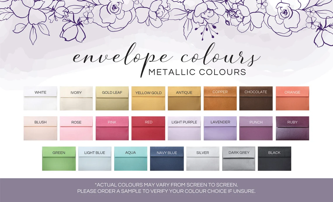 Metallic Envelope Colour Options